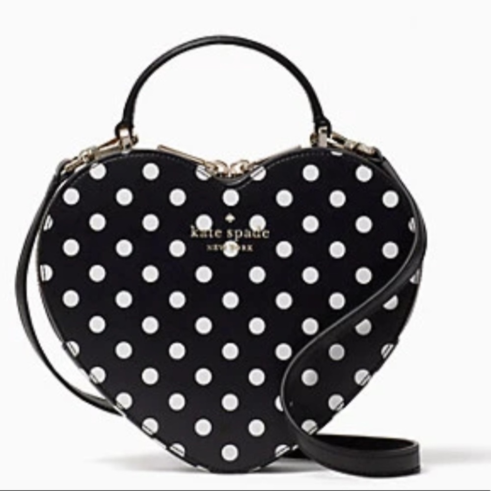 NWT love shack handbag polka dot heart purse kate spade black white crossbody